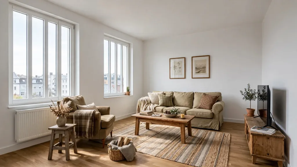 The same sample room with country-style virtual furnishings