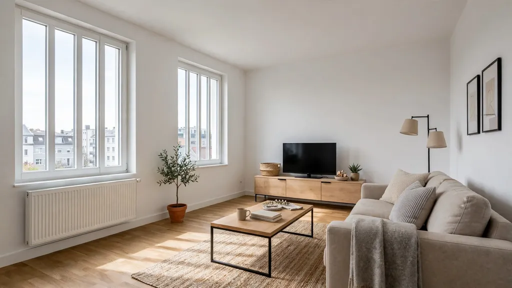 The same sample room with modern virtual furnishings